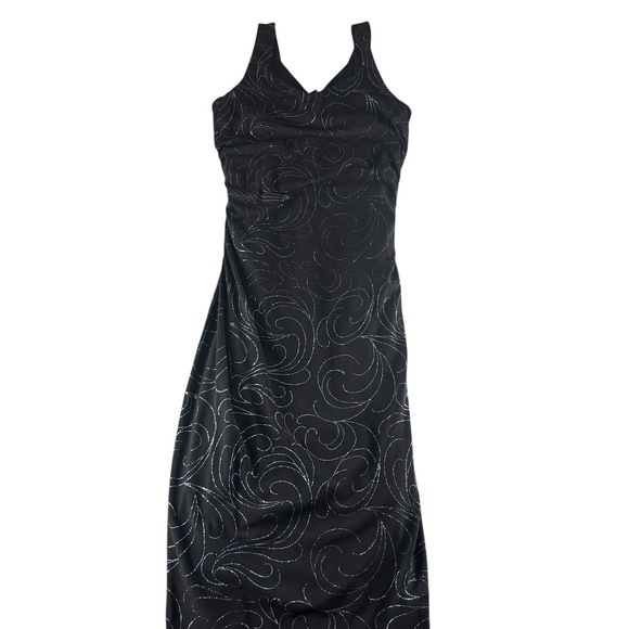 AGB Byer California Dresses & Skirts - AGB Byer California Black Silver Glitter Swirl‎ Ruched Maxi Dress Size 12 V-Neck